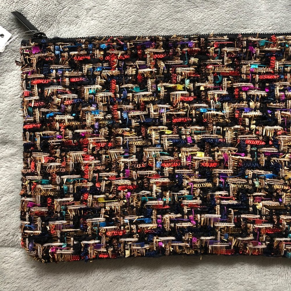 NORDSTROM - multicolor metallic tweed zip clutch